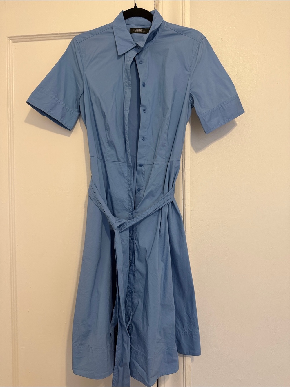 Lauren Ralph Lauren Sky Blue Button-Front Midi Shirt Dress